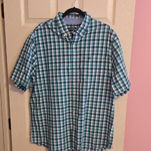 Chaps Men's Teal and Navy Checkered‎ Shirt